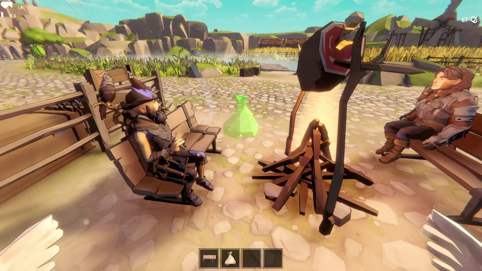 Forest area with oversized mushrooms and a small shrine in Fell & Sell